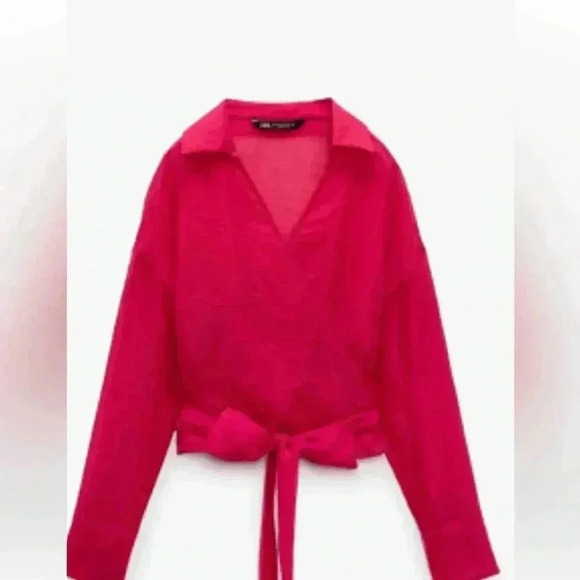 Zara Hot Pink Tie Front Wrap Top Size Small - Picture 2 of 9